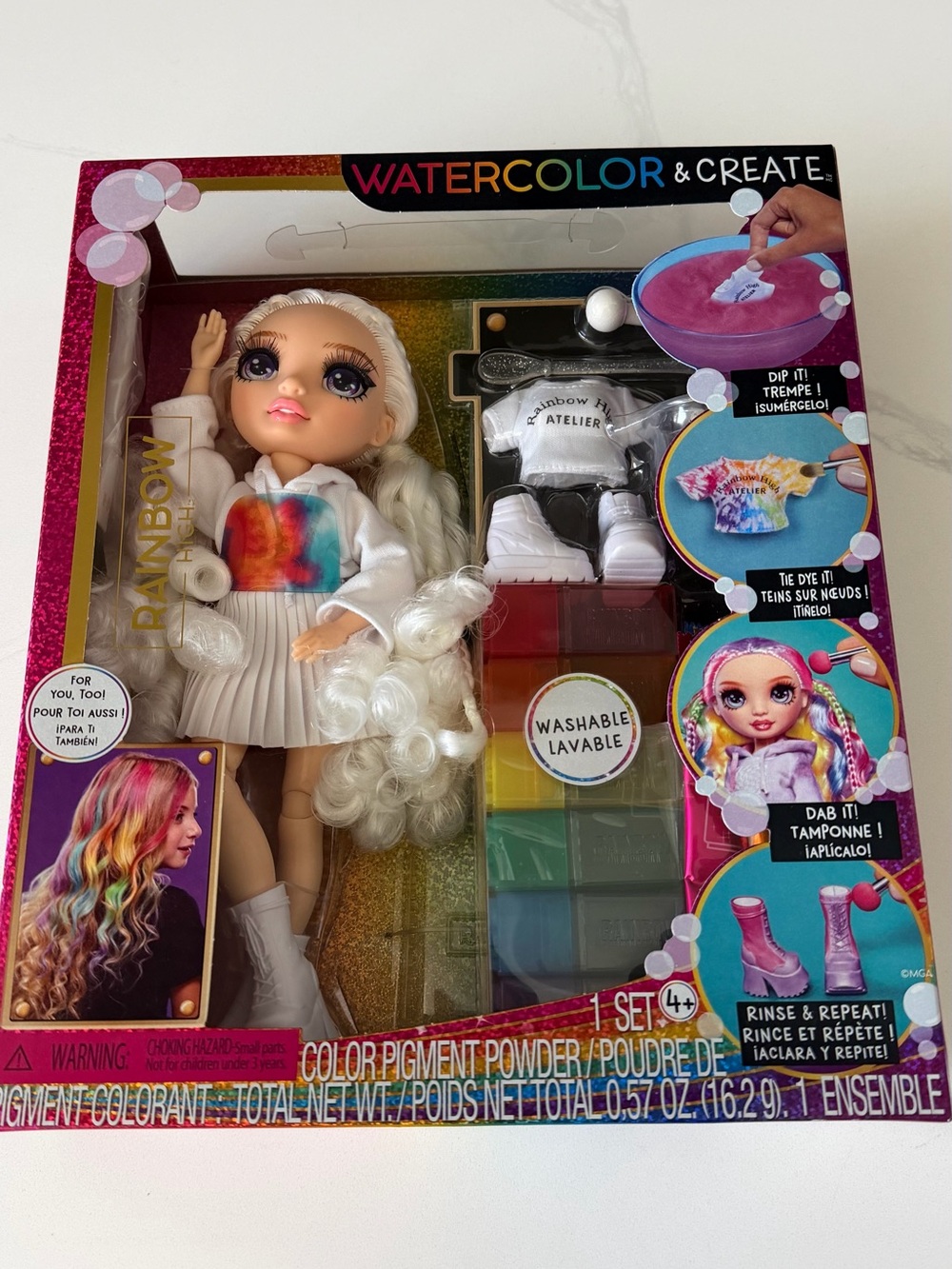 Rainbow Watercolor & Create Doll - Rainbow Heart Hoodie, White Hair